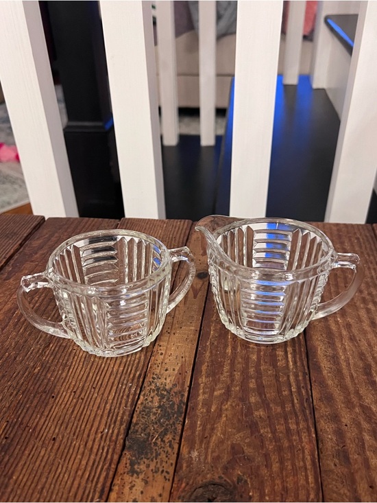 Other - Vintage Art Deco Clear Glass Creamer and Sugar Set